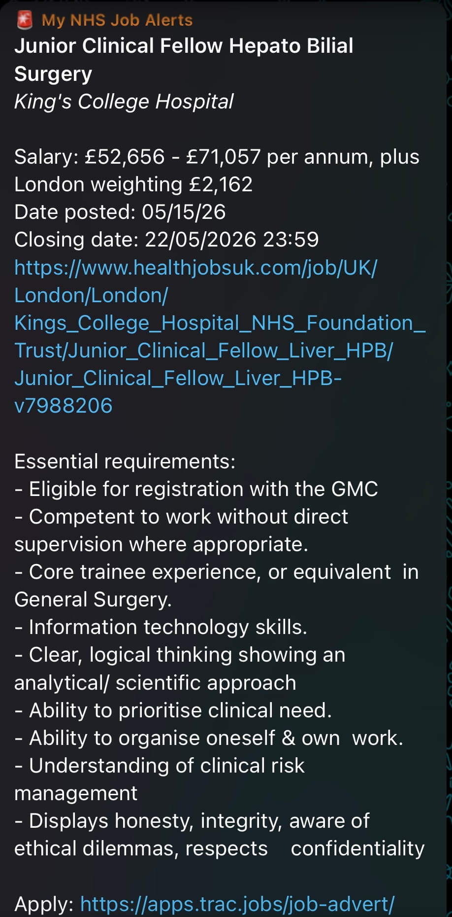 job listing showing both hard and soft essential requirements
